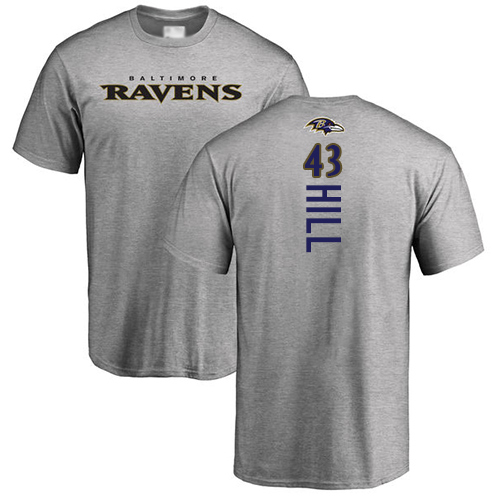 Men Baltimore Ravens Ash Justice Hill Backer NFL Football #43 T Shirt